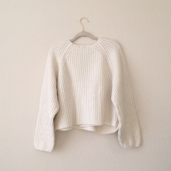 Wild Fable Wrap Sweater Pointelle Sleeves V Neckline Ivory - Picture 13 of 14